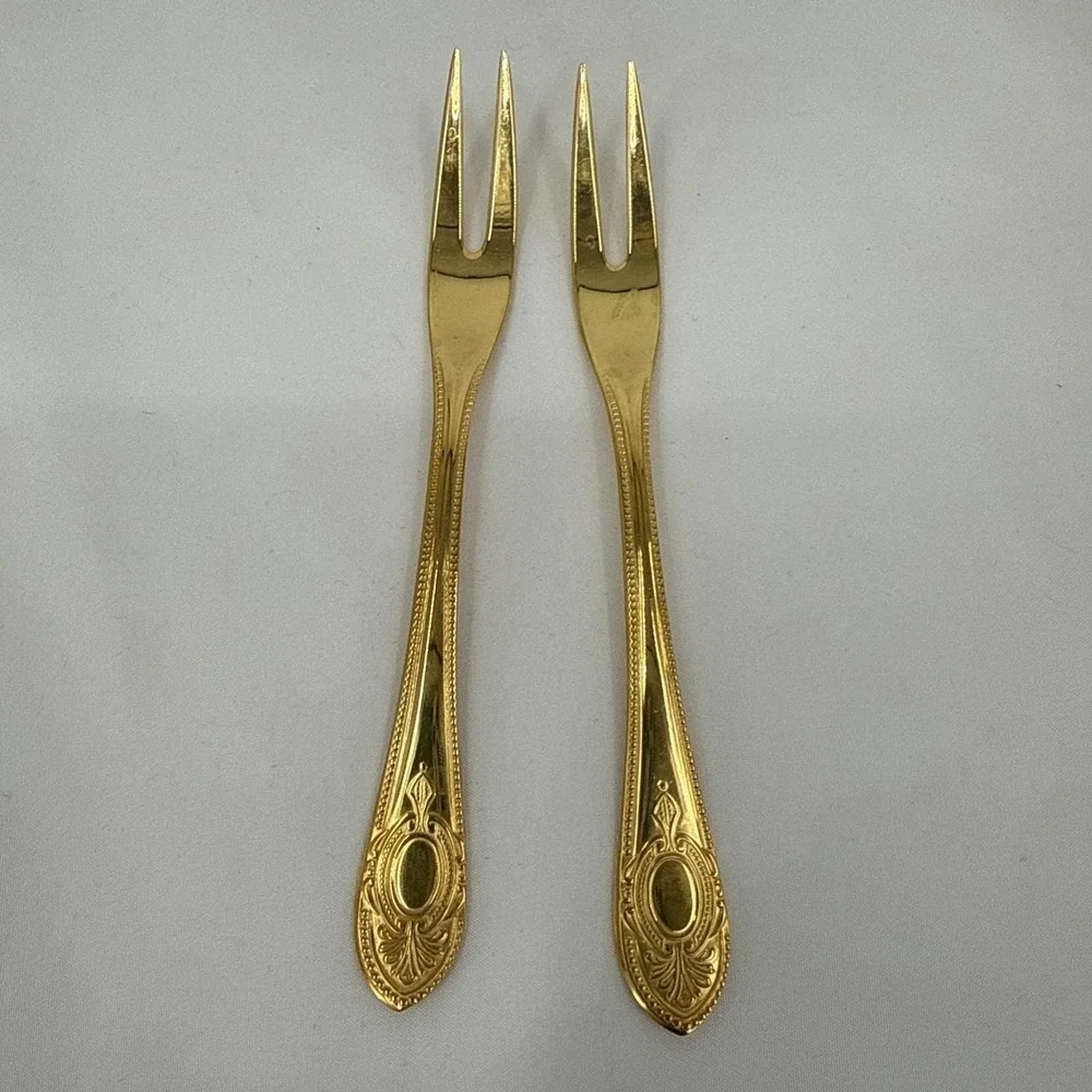 Solingen 18/10 23/24K Gold Plated Hartvergoldet Crown Collection Cold Meat Forks